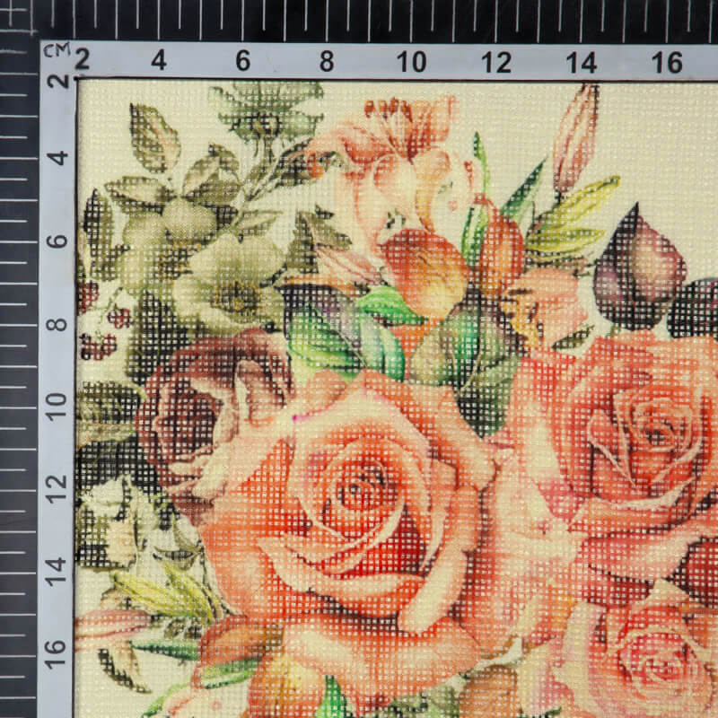 Peach Floral Pattern Digital Print Kota Doria Fabric - Fabcurate