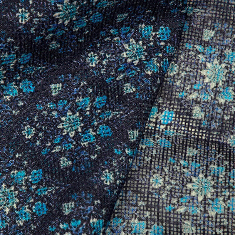 Blue Floral Pattern Digital Print Kota Doria Fabric - Fabcurate