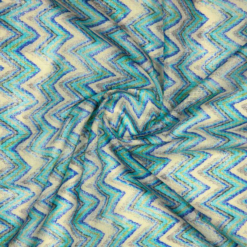 Blue Chevron Pattern Digital Print Kota Doria Fabric - Fabcurate