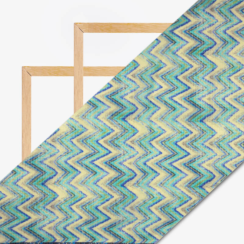 Blue Chevron Pattern Digital Print Kota Doria Fabric - Fabcurate