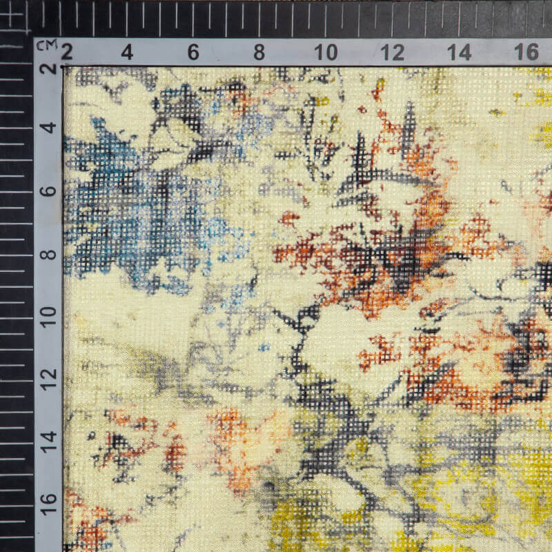 Multicolor Floral Pattern Digital Print Kota Doria Fabric - Fabcurate
