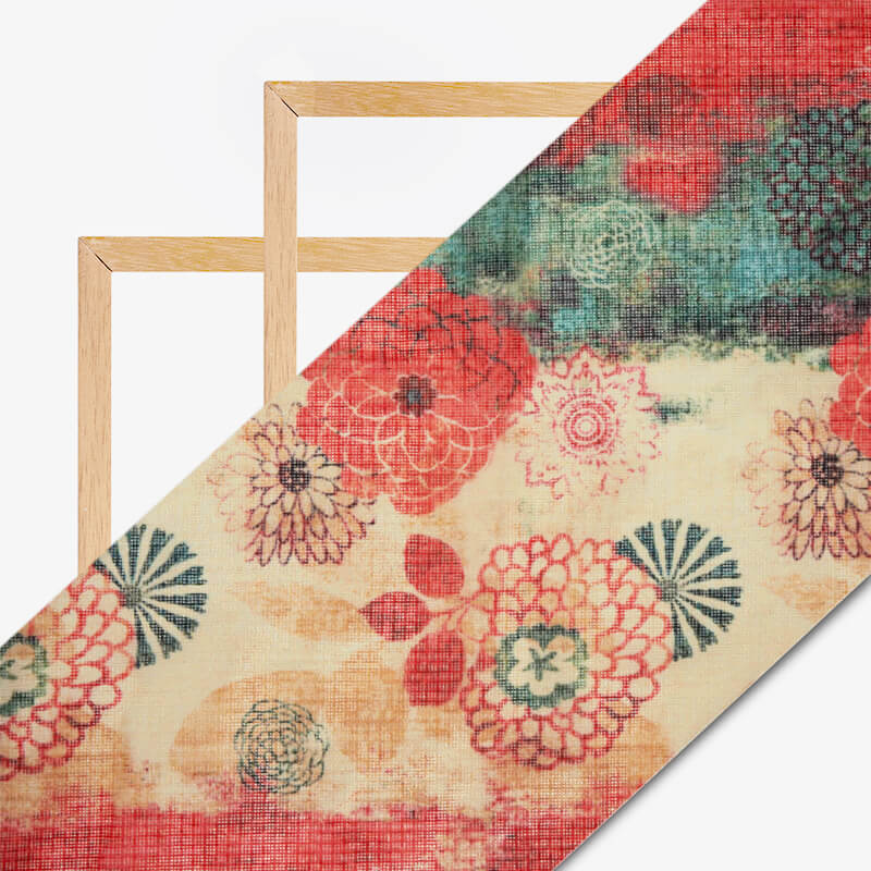 Multicolor Floral Pattern Digital Print Kota Doria Fabric - Fabcurate