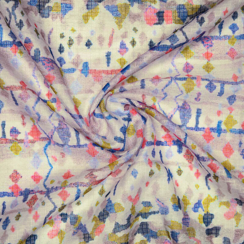 Royal Blue Abstract Pattern Digital Print Kota Doria Fabric - Fabcurate