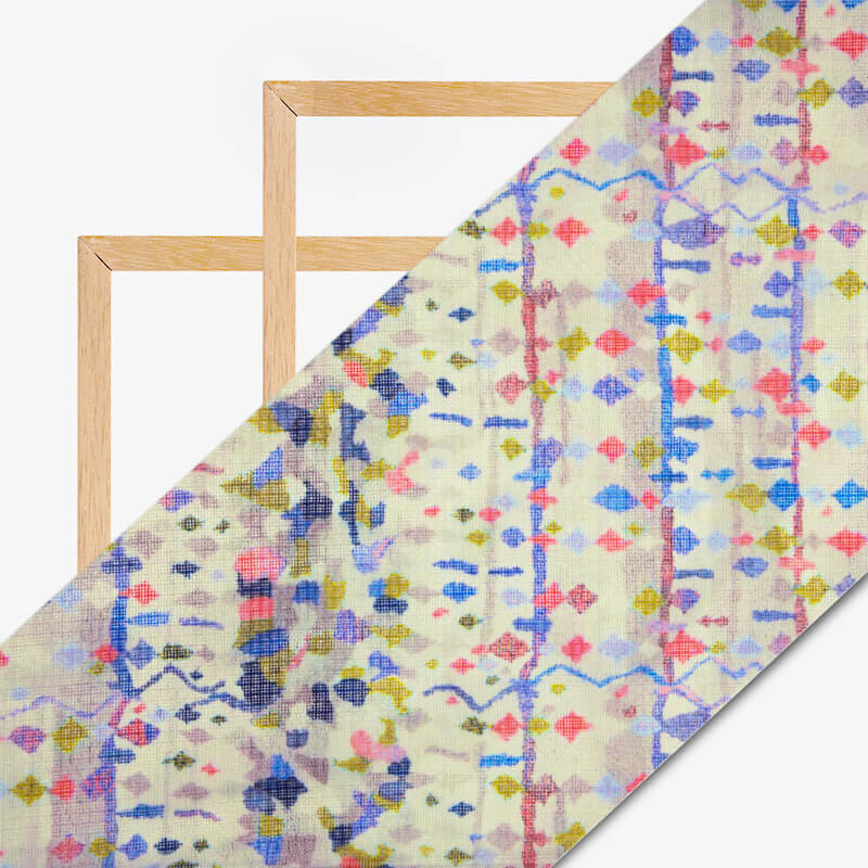 Royal Blue Abstract Pattern Digital Print Kota Doria Fabric - Fabcurate