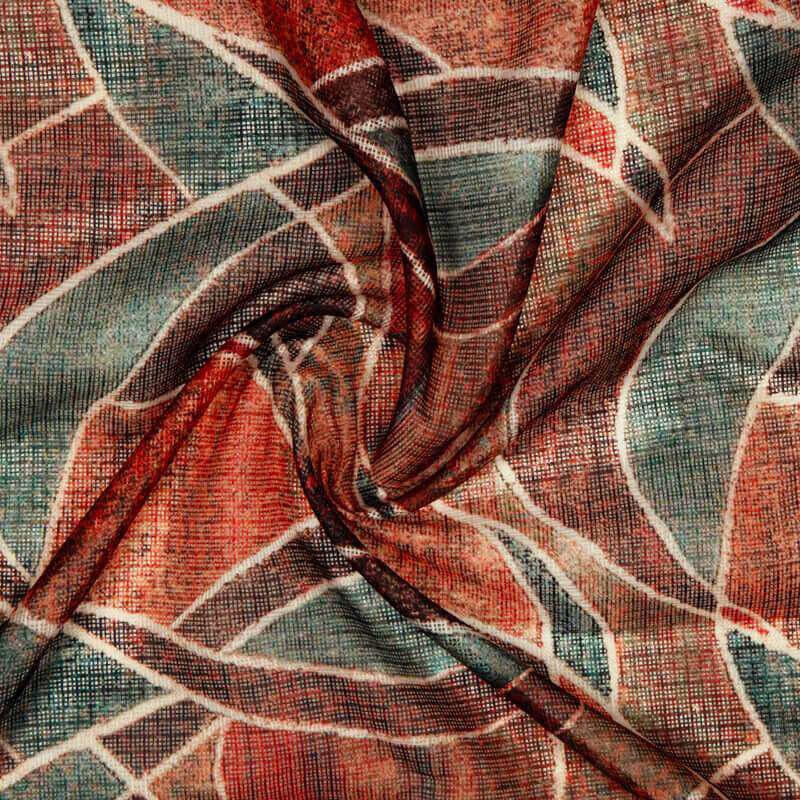 Dark Brown Geometric Pattern Digital Print Kota Doria Fabric - Fabcurate