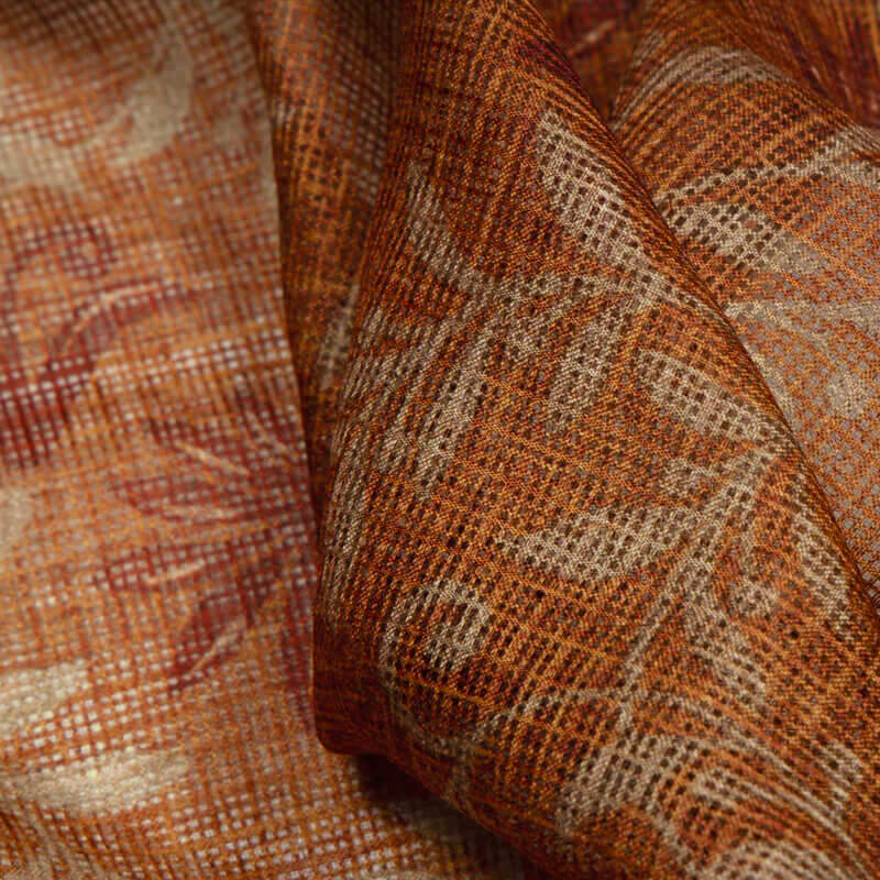 Brown Leaf Pattern Digital Print Kota Doria Fabric - Fabcurate