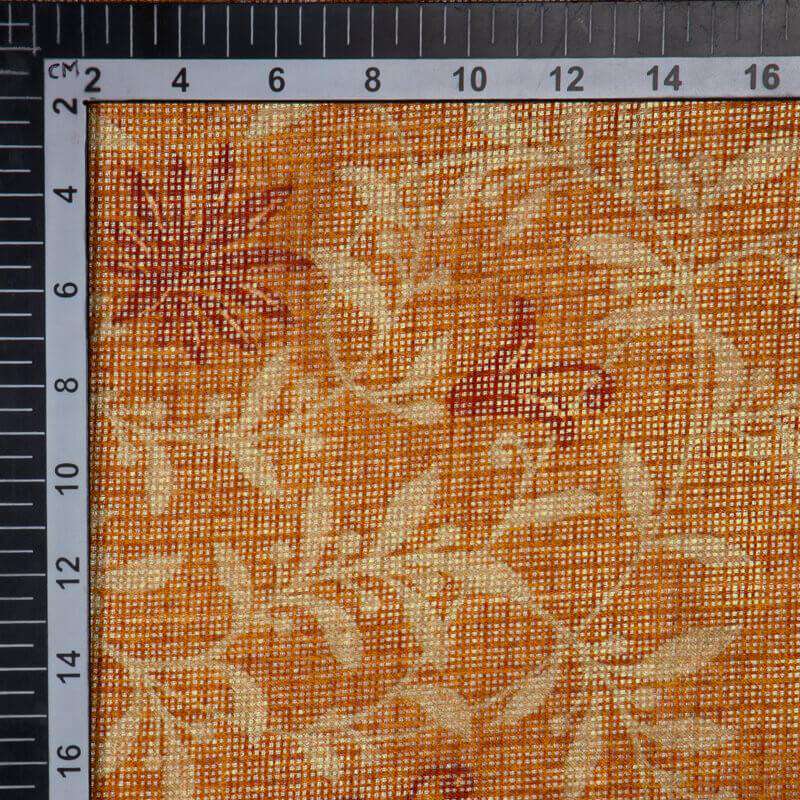Brown Leaf Pattern Digital Print Kota Doria Fabric - Fabcurate