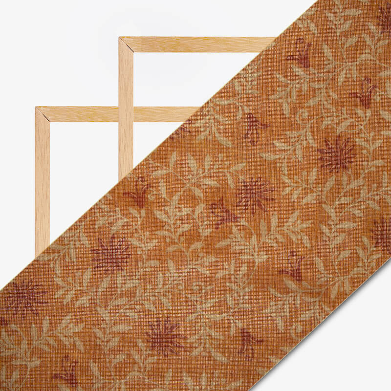 Brown Leaf Pattern Digital Print Kota Doria Fabric - Fabcurate
