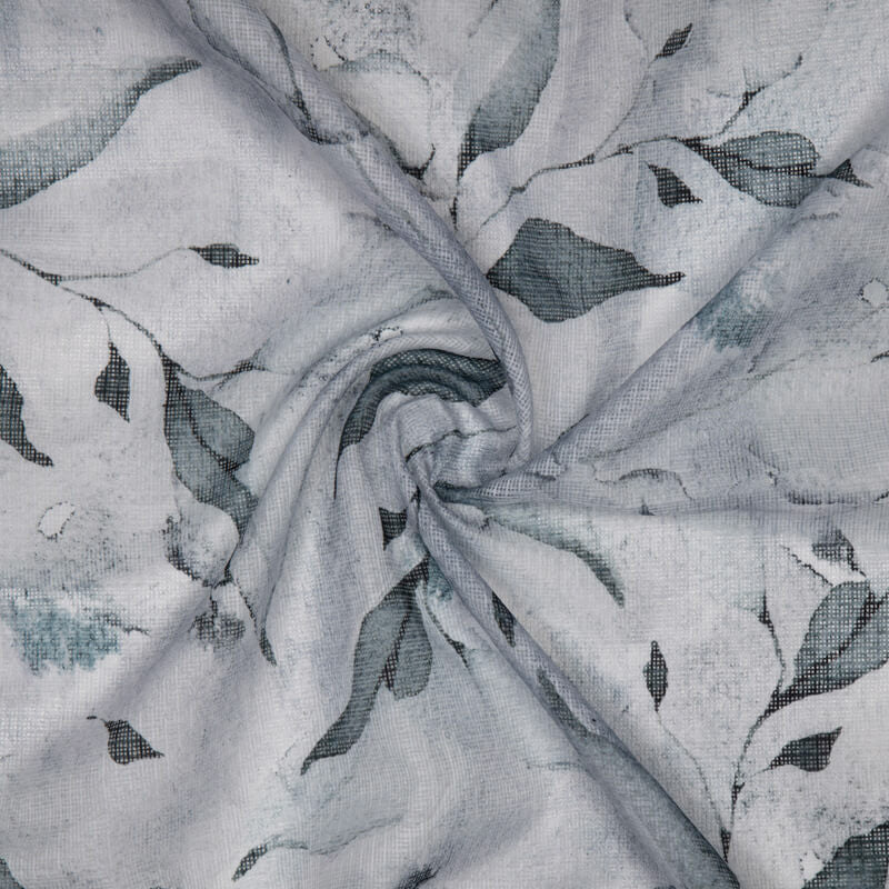 Grey Leaf Pattern Digital Print Kota Doria Fabric