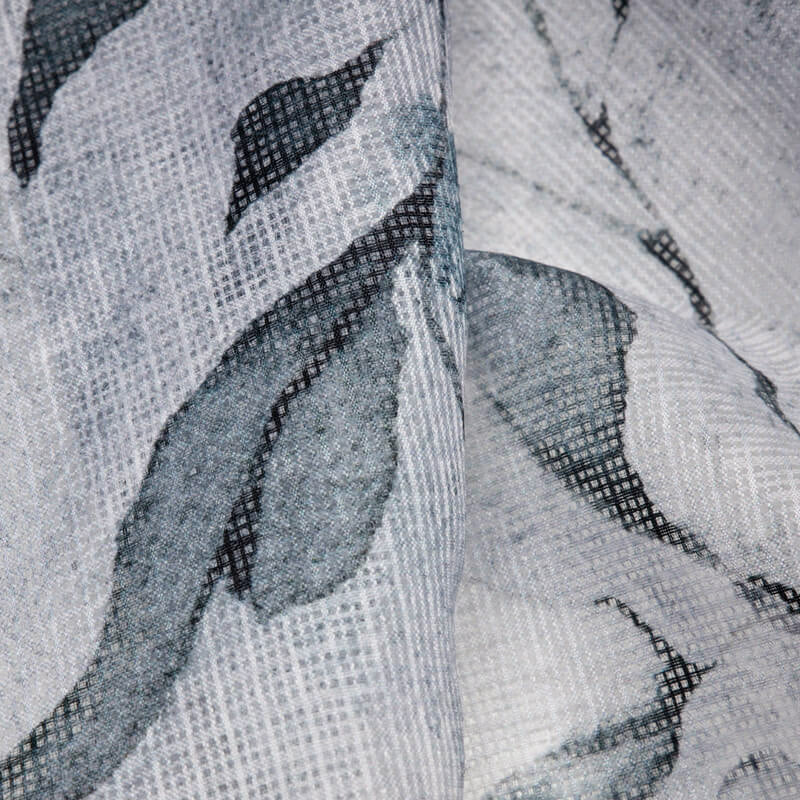 Grey Leaf Pattern Digital Print Kota Doria Fabric