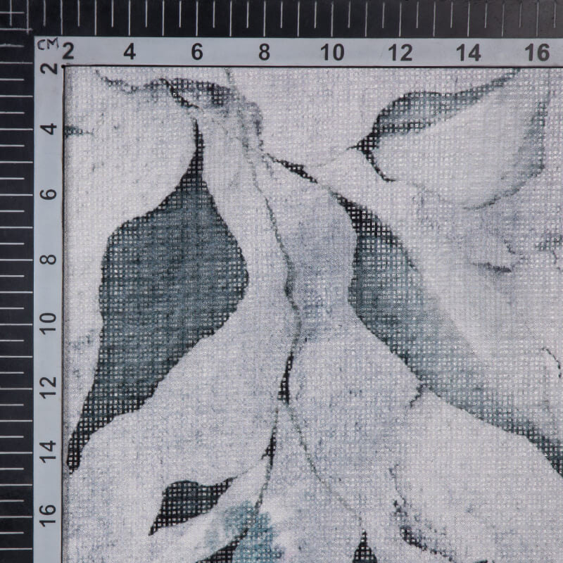 Grey Leaf Pattern Digital Print Kota Doria Fabric