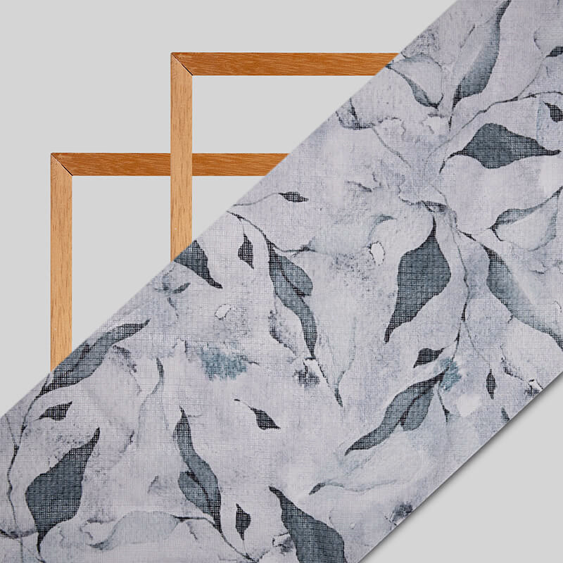Grey Leaf Pattern Digital Print Kota Doria Fabric