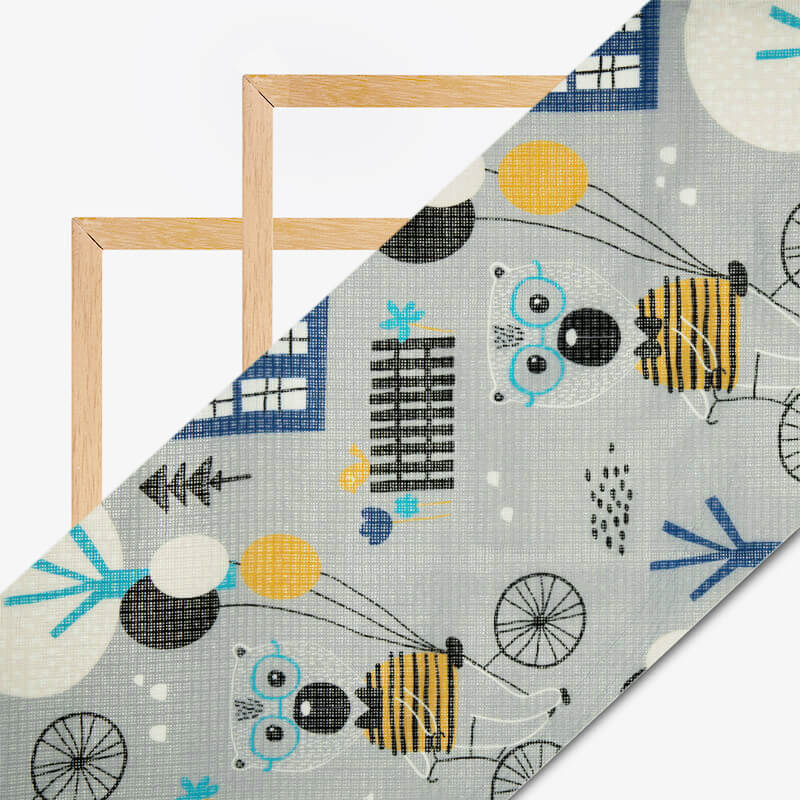 Gray Object Pattern Digital Print Kota Doria Fabric - Fabcurate