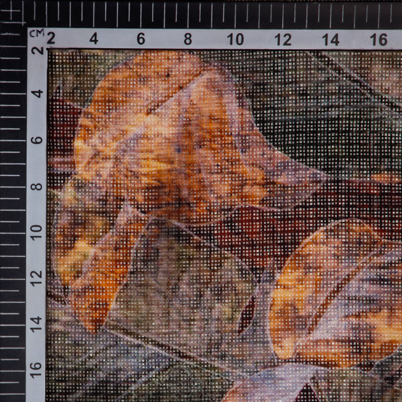Brown Leaf Pattern Digital Print Kota Doria Fabric - Fabcurate