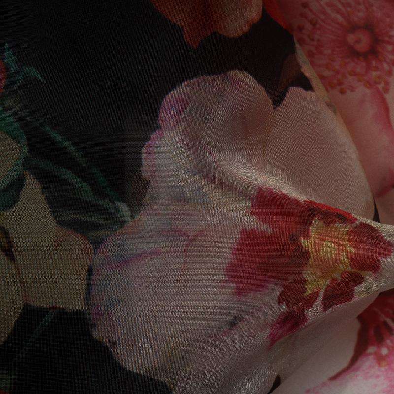 Black Floral Digital Print Premium Organza Fabric - Fabcurate