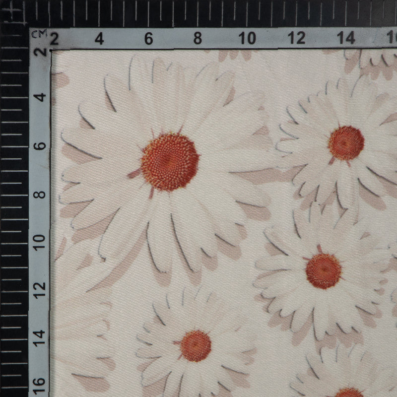 Off White Floral Digital Print Premium Organza Fabric - Fabcurate