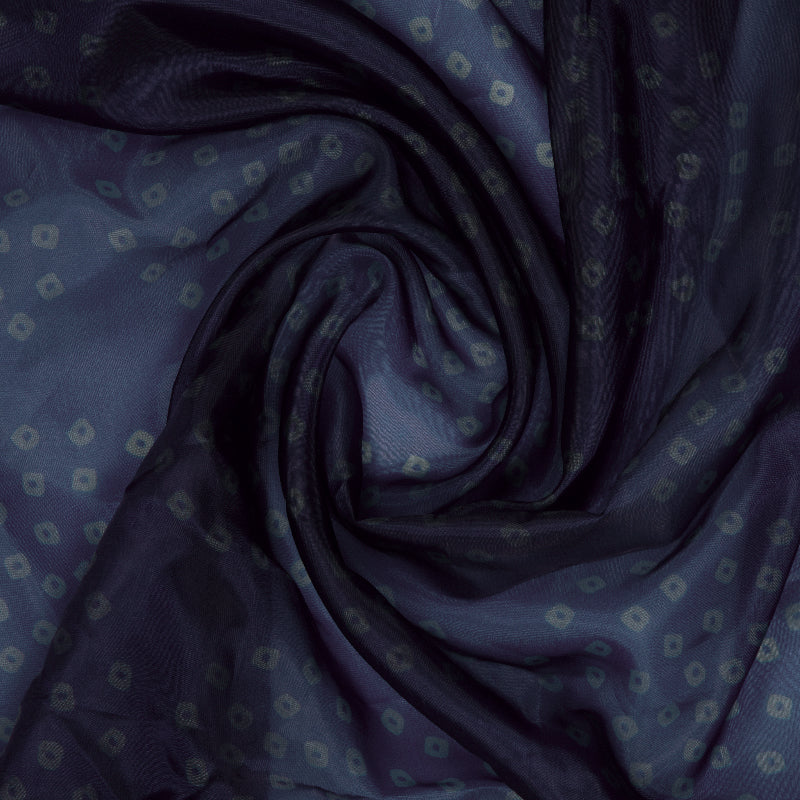 Royal Blue Bandhani Pattern Digital Print Organza Satin Fabric