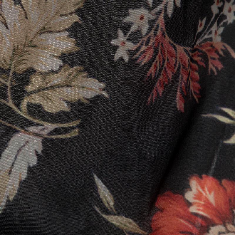 Black And Red Floral Digital Print Premium Organza Fabric - Fabcurate