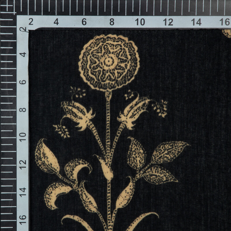 Black And Beige Mughal Pattern Digital Print Rayon Fabric - Fabcurate