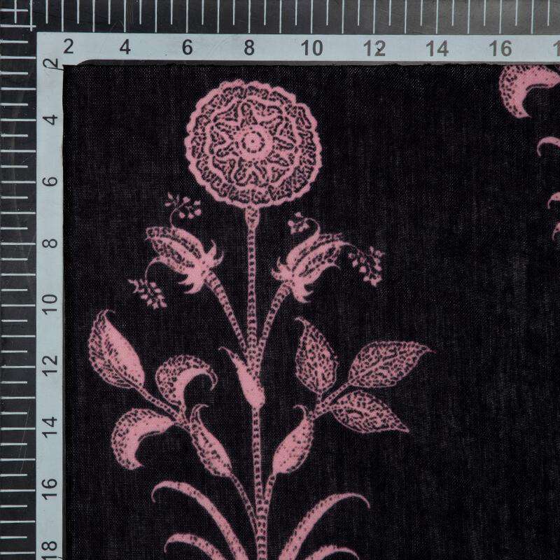 Dark Brown And Pink Mughal Pattern Digital Print Rayon Fabric - Fabcurate