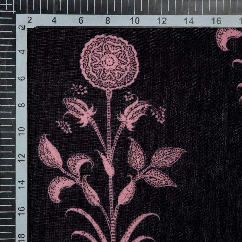 Dark Brown And Pink Mughal Pattern Digital Print Rayon Fabric - Fabcurate
