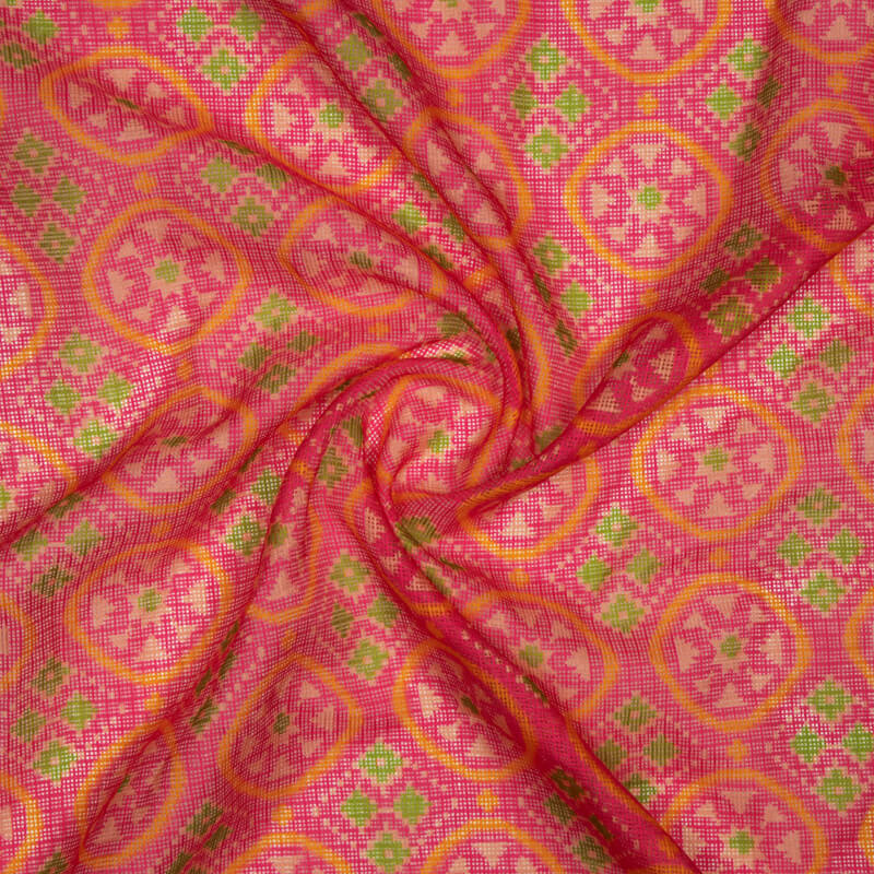 Rani Patola Pattern Digital Print Kota Doria Fabric - Fabcurate