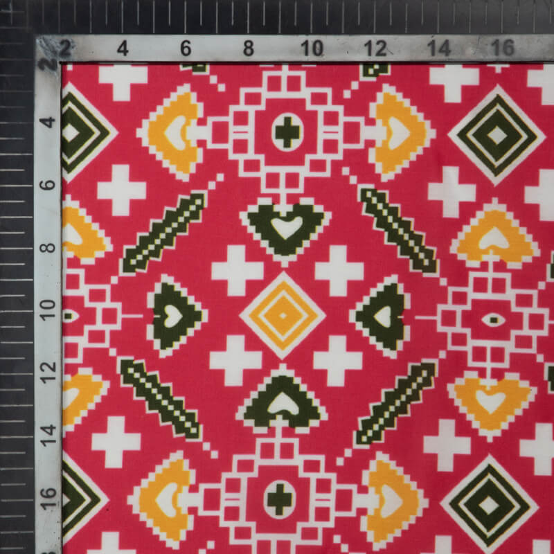 Rose Red Patola Pattern Digital Print Muslin Fabric - Fabcurate