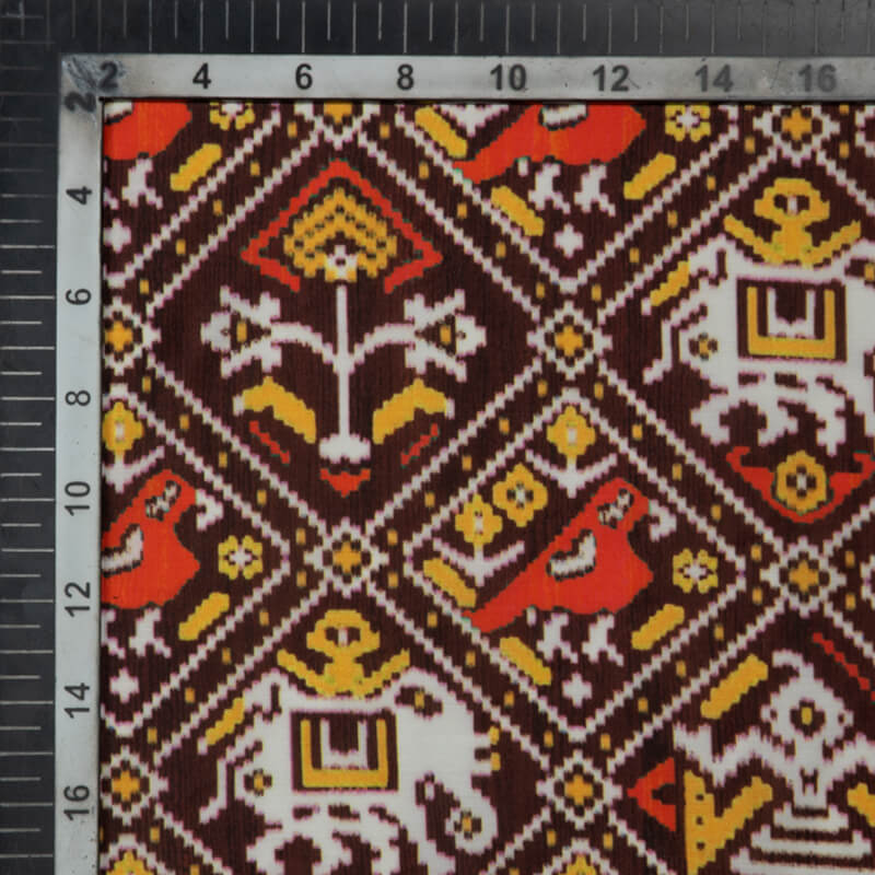 Dark Brown Patola Pattern Digital Print Muslin Fabric - Fabcurate