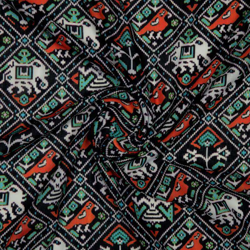 Black Patola Pattern Digital Print Rayon Fabric - Fabcurate