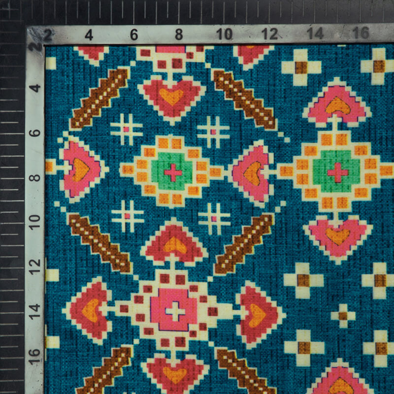 Blue Jay Patola Pattern Digital Print Muslin Fabric