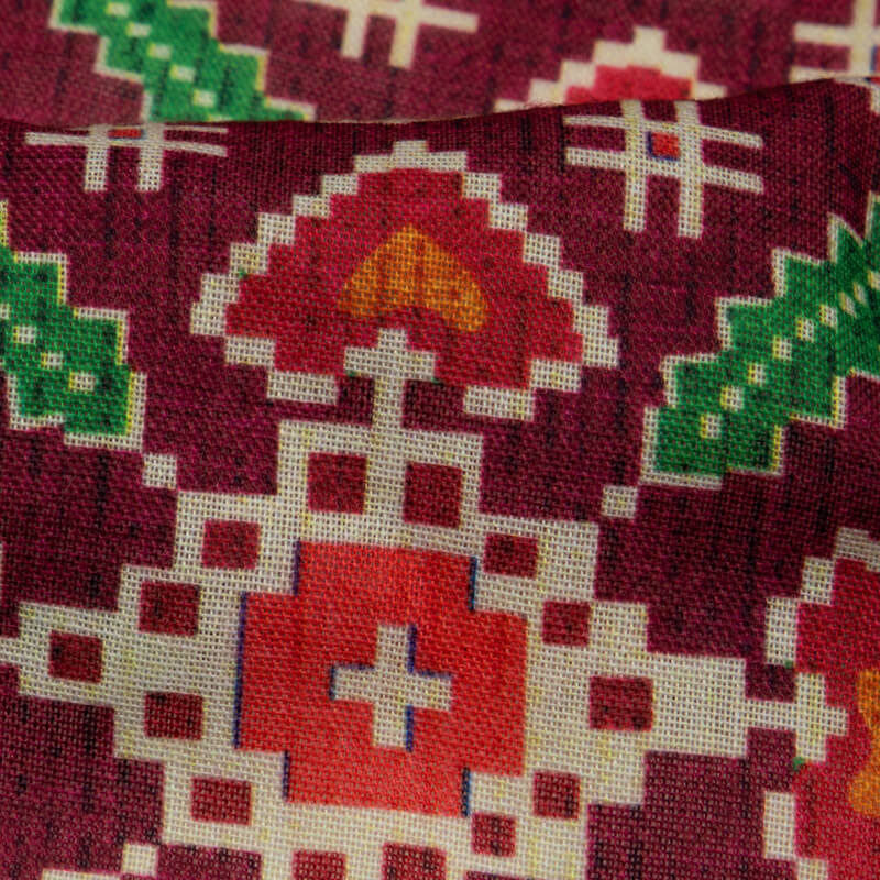 Burgundy Patola Pattern Digital Print Rayon Fabric - Fabcurate