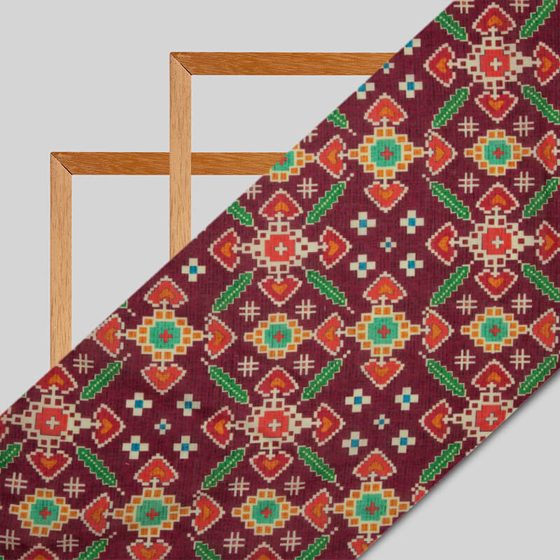 Burgundy Patola Pattern Digital Print Rayon Fabric - Fabcurate