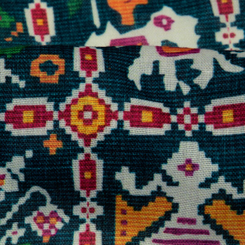 Turquoise Patola Pattern Digital Print Rayon Fabric - Fabcurate