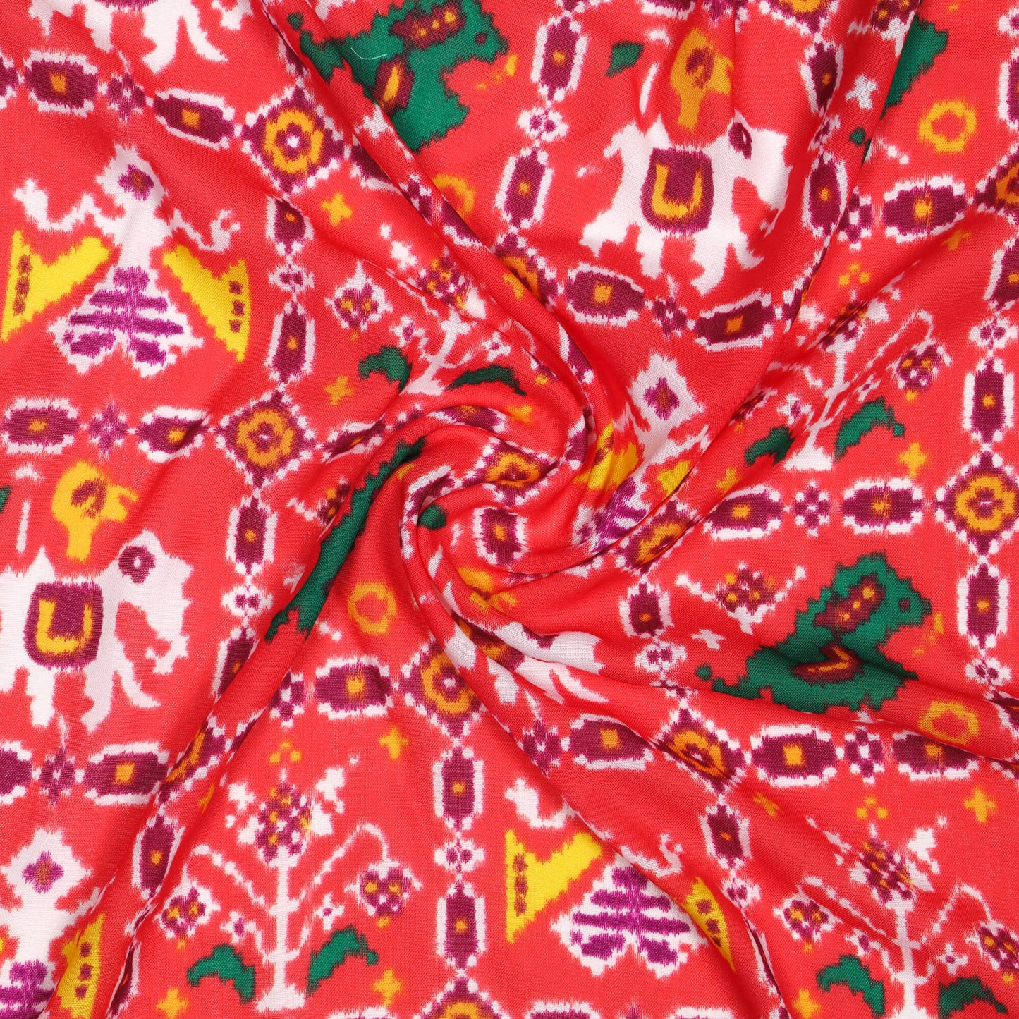 Red Patolaa Pattern Digital Print Rayon Fabric