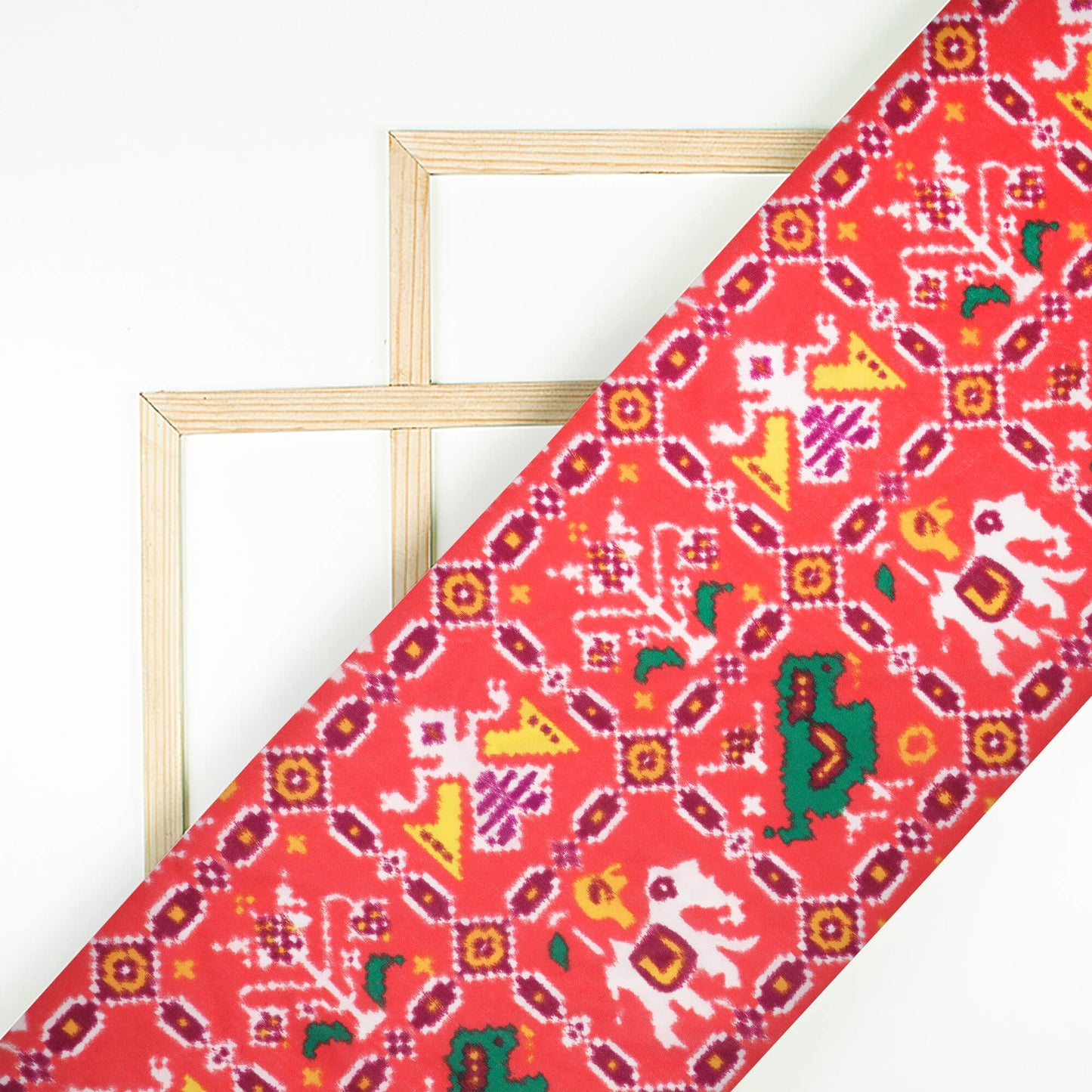 Red Patolaa Pattern Digital Print Rayon Fabric