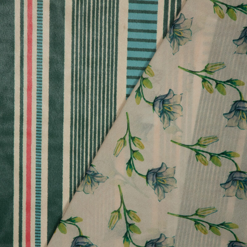 Cream Floral Pattern Digital Print Muslin Fabric - Fabcurate