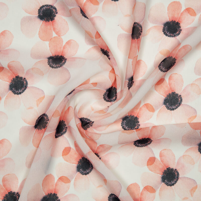 Peach Floral Pattern Digital Print Muslin Fabric - Fabcurate