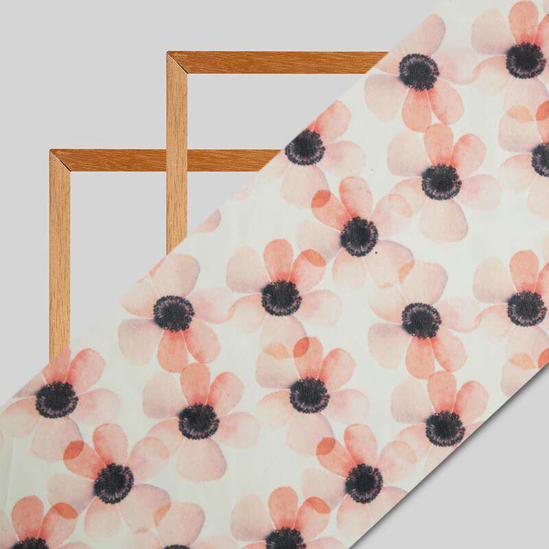 Peach Floral Pattern Digital Print Muslin Fabric - Fabcurate