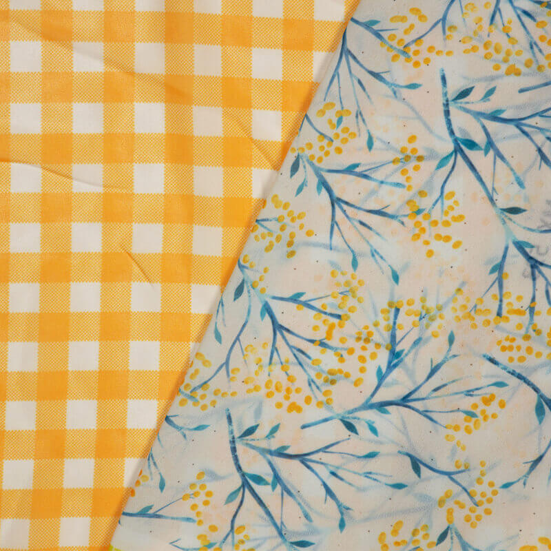 Yellow Checks Pattern Digital Print Muslin Fabric