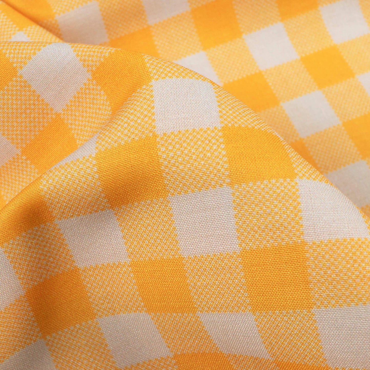 Yellow Checks Pattern Digital Print Muslin Fabric