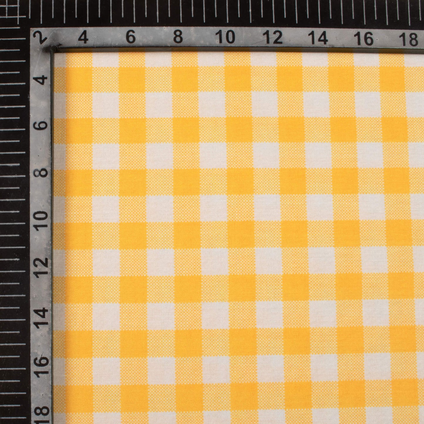 Yellow Checks Pattern Digital Print Muslin Fabric