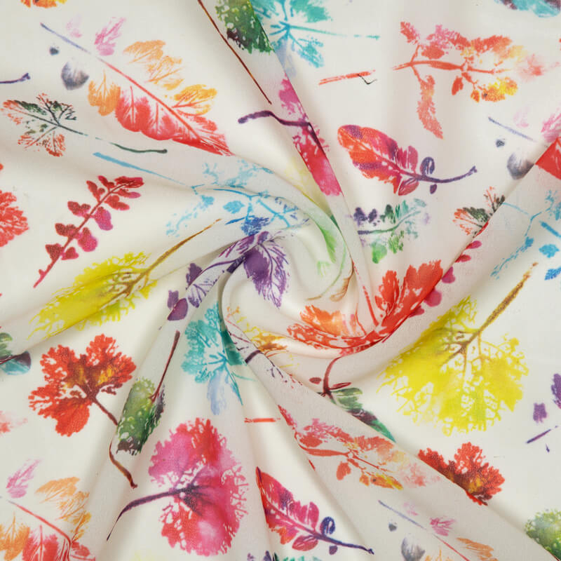 Cream Leaf Pattern Pattern Digital Print Muslin Fabric - Fabcurate