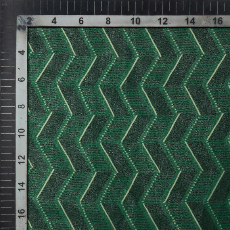 Green Chevron Pattern Digital Print Muslin Fabric - Fabcurate