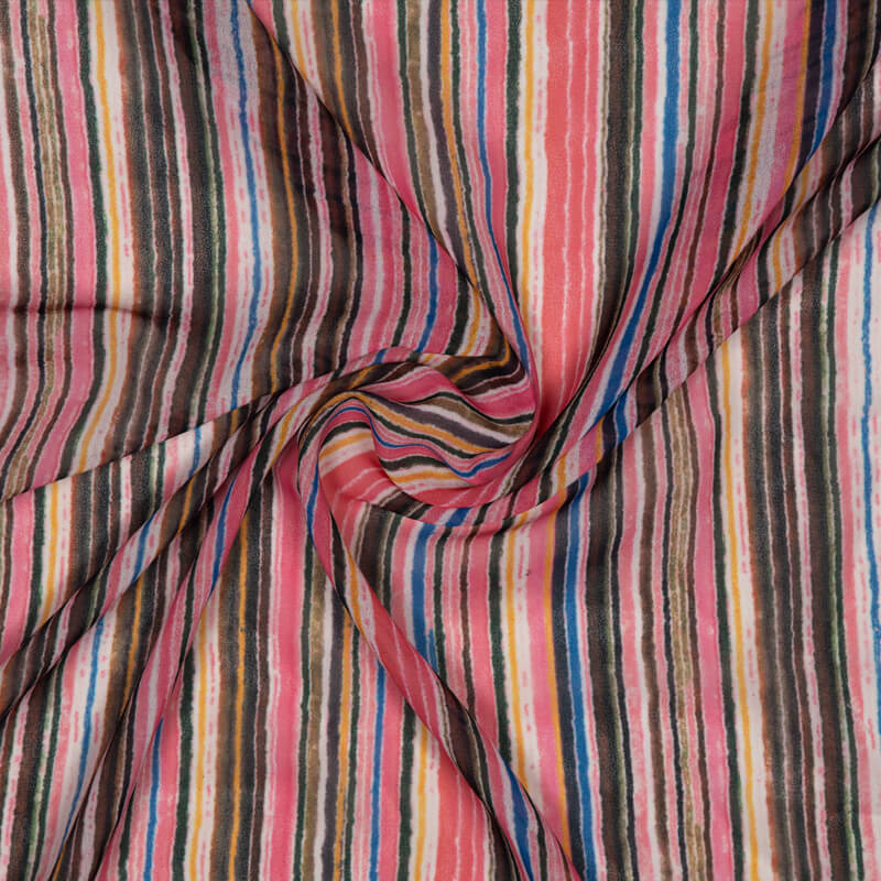 Pink Stripes Pattern Digital Print American Crepe Fabric - Fabcurate