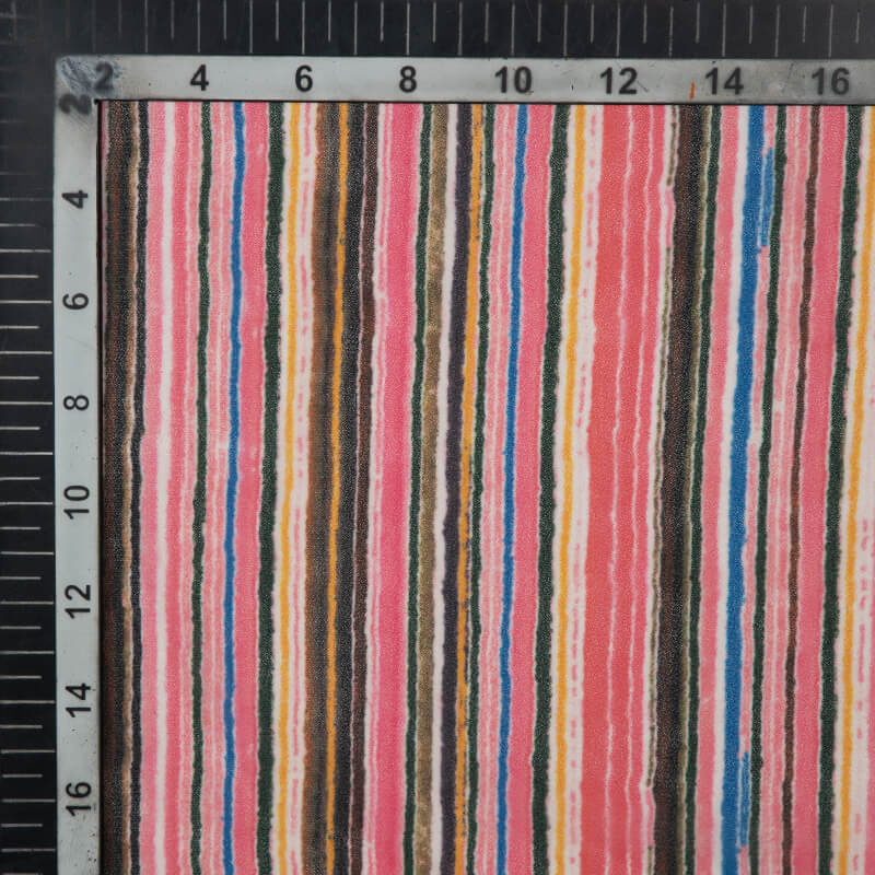 Pink Stripes Pattern Digital Print American Crepe Fabric - Fabcurate