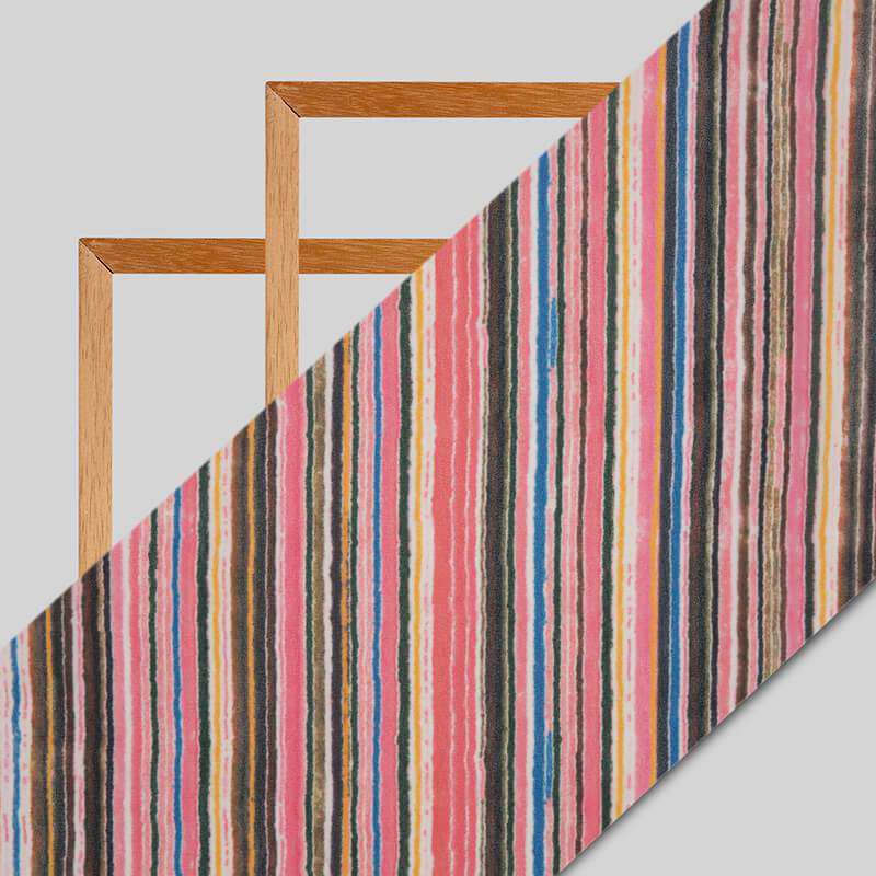 Pink Stripes Pattern Digital Print American Crepe Fabric - Fabcurate