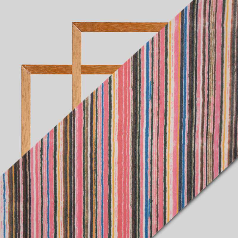 Pink Stripes Pattern Digital Print American Crepe Fabric - Fabcurate