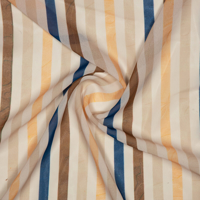 Cream And Brown Stripes Pattern Digital Print American Crepe Fabric - Fabcurate