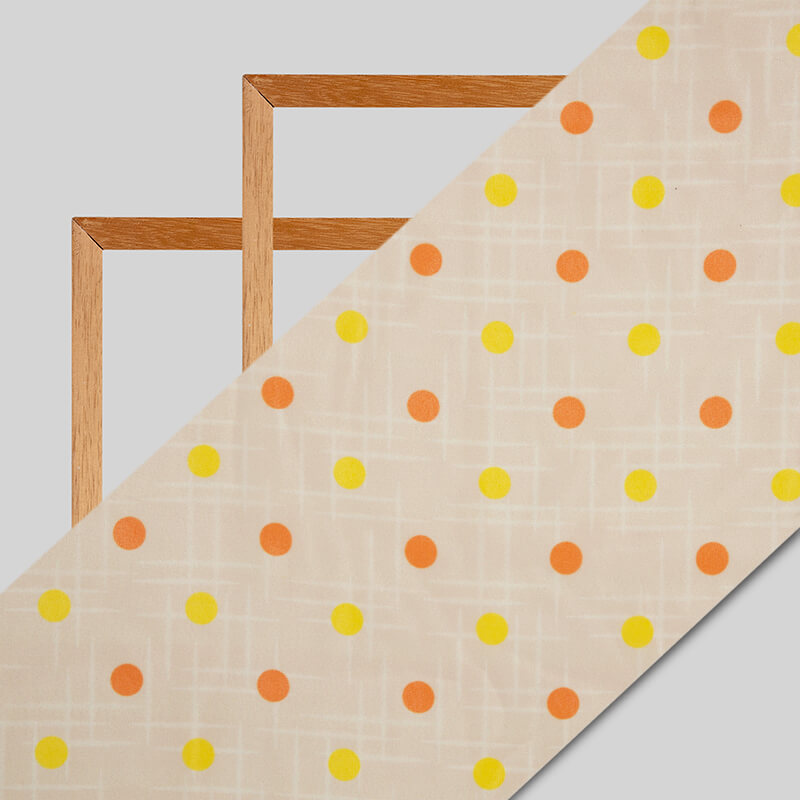 Cream Polka Pattern Digital Print American Crepe Fabric - Fabcurate