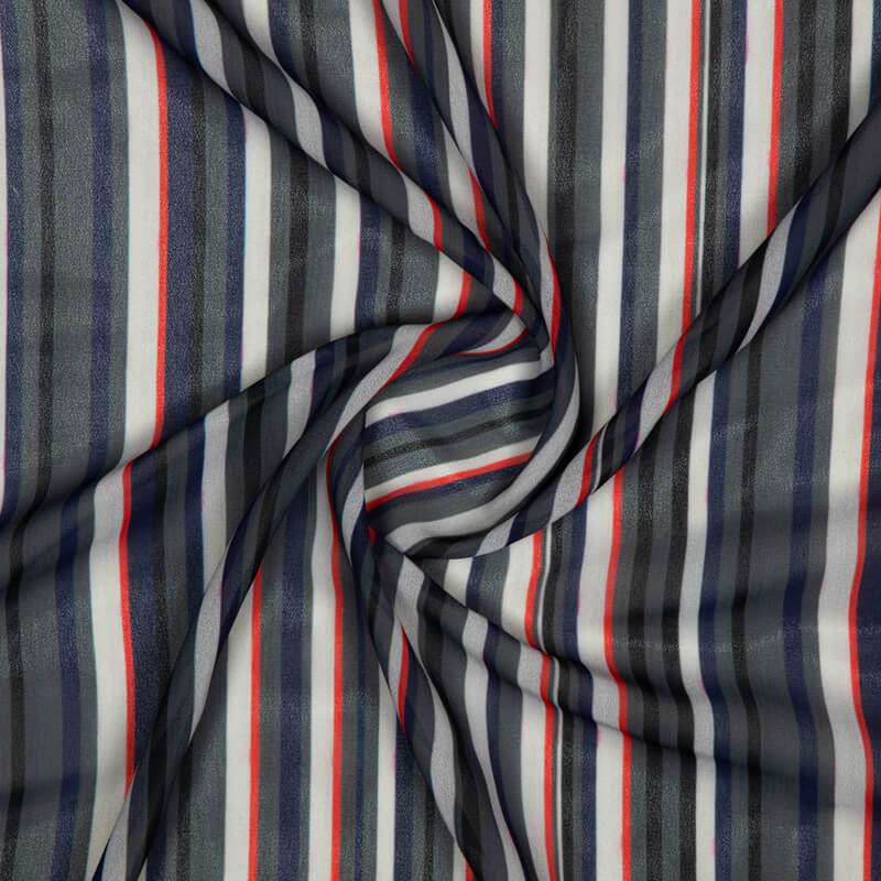 Dark Grey Stripes Pattern Digital Print American Crepe Fabric - Fabcurate